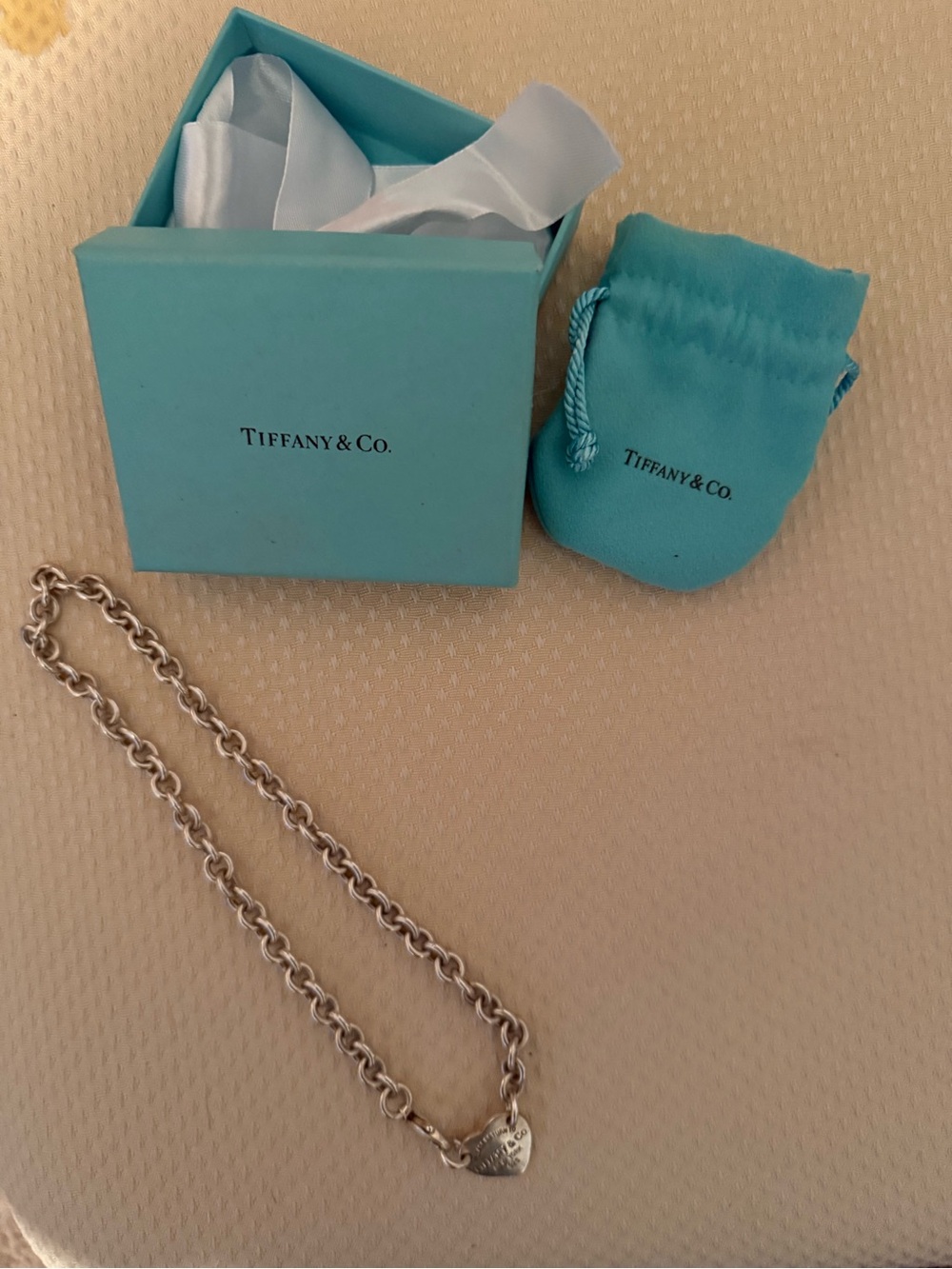 Tiffany & Co. Silver Heart Tag Necklace with Signature Blue Box
